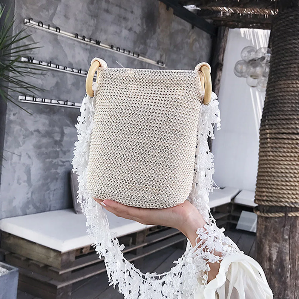 Retro Vintage Designer Straw Bag Summer Travel Causal Beach Tote Bag