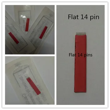

100 PCS Flat Needle red 14 pin Permanent Makeup Blade For Manual Eyebrow Tattoo Pen Microblading Embroidery