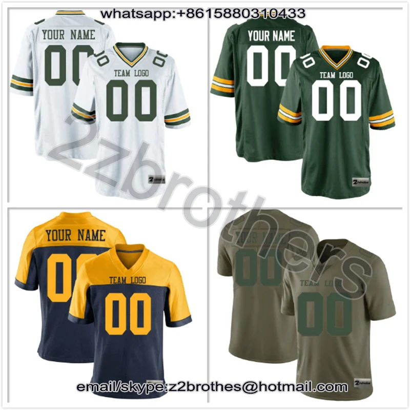 

OEM Factory Wholesale Custom American Football Game Jersey Design Logo Stitch Embroidered Team T-Shirt Green Bay Men Women Youth