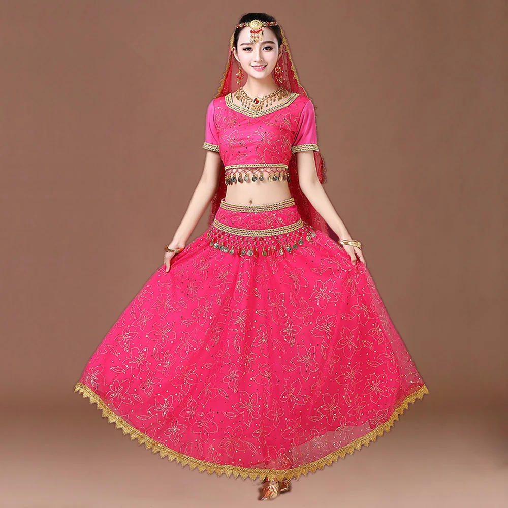 Indian Bollywood Dance Costume Set for Women and Children - 7 Piece Sari Belly Dancewear Outfit image 3