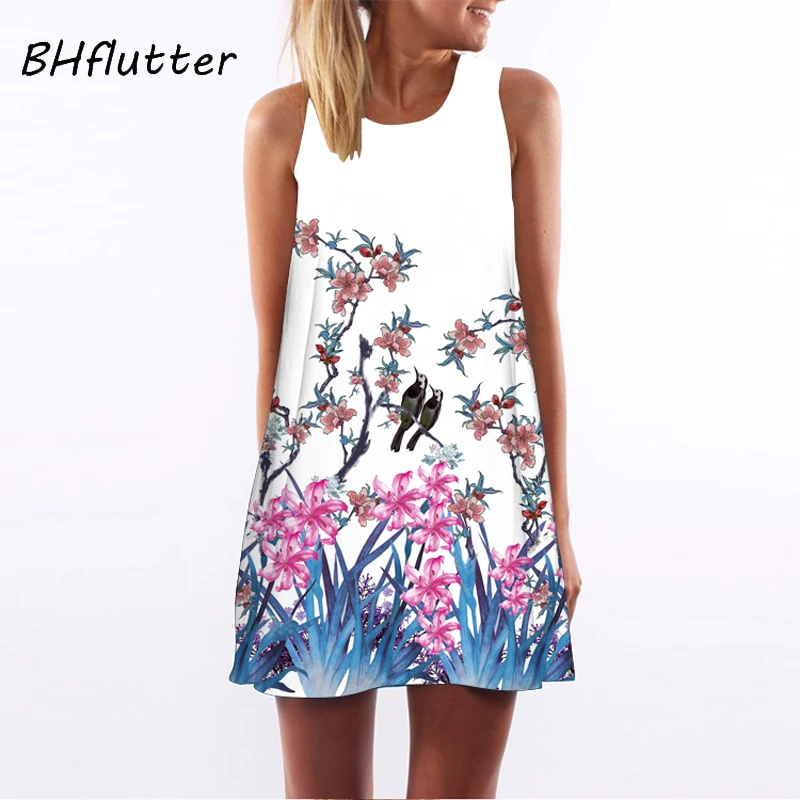 BHflutter летнее платье с принтом жирафа, шикарное милое шифоновое платье, женское повседневное свободное мини-платье без рукавов, вечерние платья