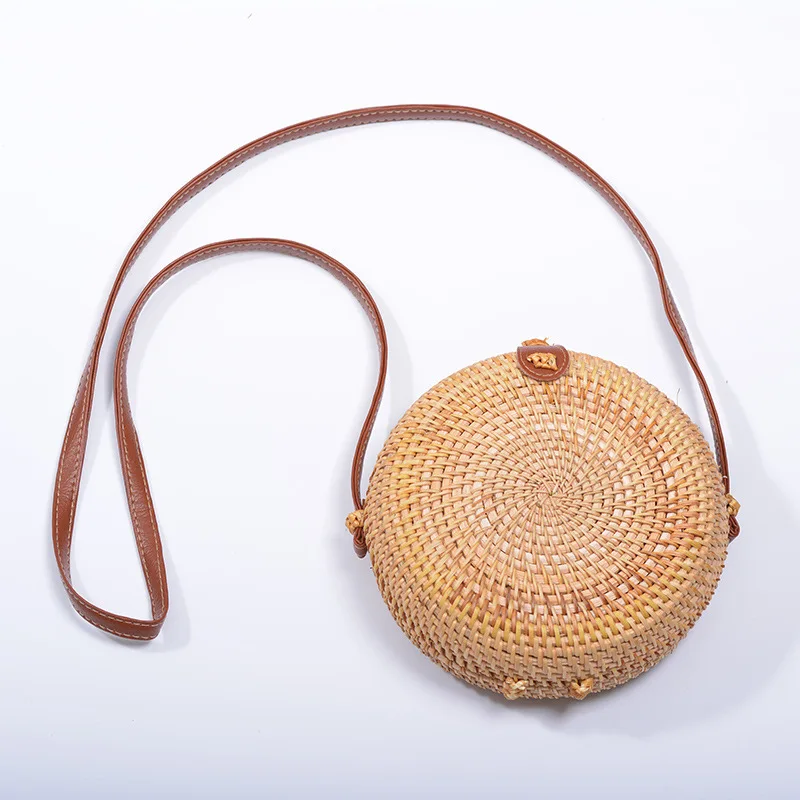 خمر اليدوية الروطان المنسوجة حقائب كتف بو أشرطة جلدية القوس غلق بمشبك عطلة الشاطئ Crossbody حقيبة رسل النساء حقيبة يد
