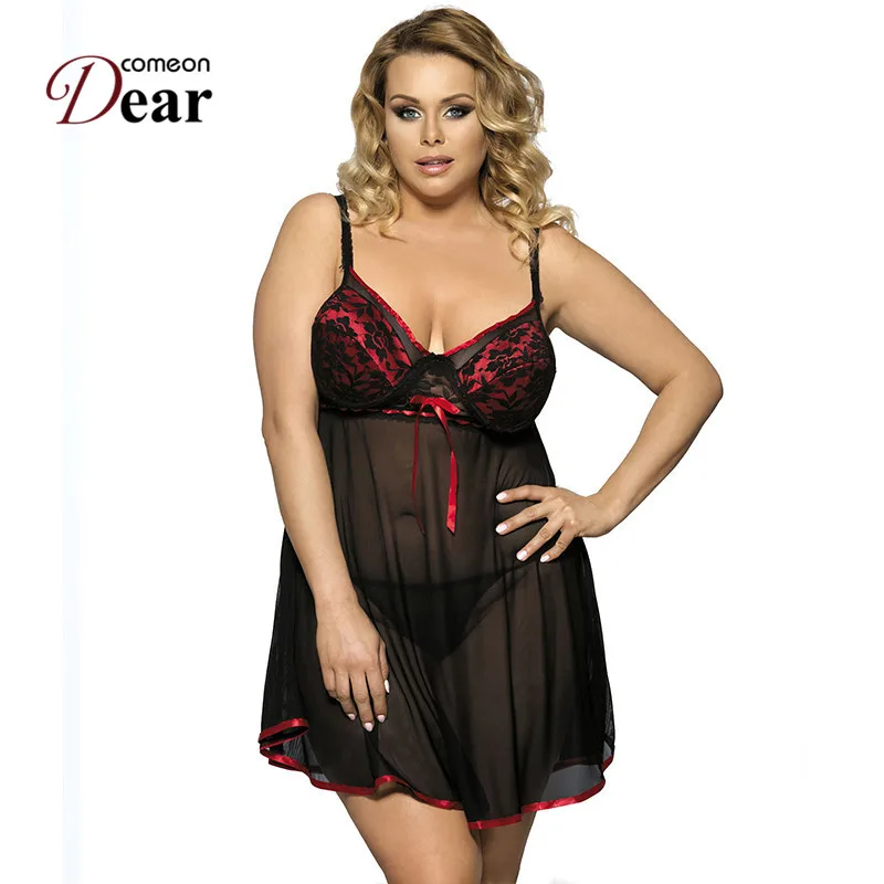 

Comeondear Sleepwear Dress Nightdress Homewear V-Neck Bra Pad Sexy Lingerie Straps 5XL 6XL Vestidos De Noche Babydoll RB7922