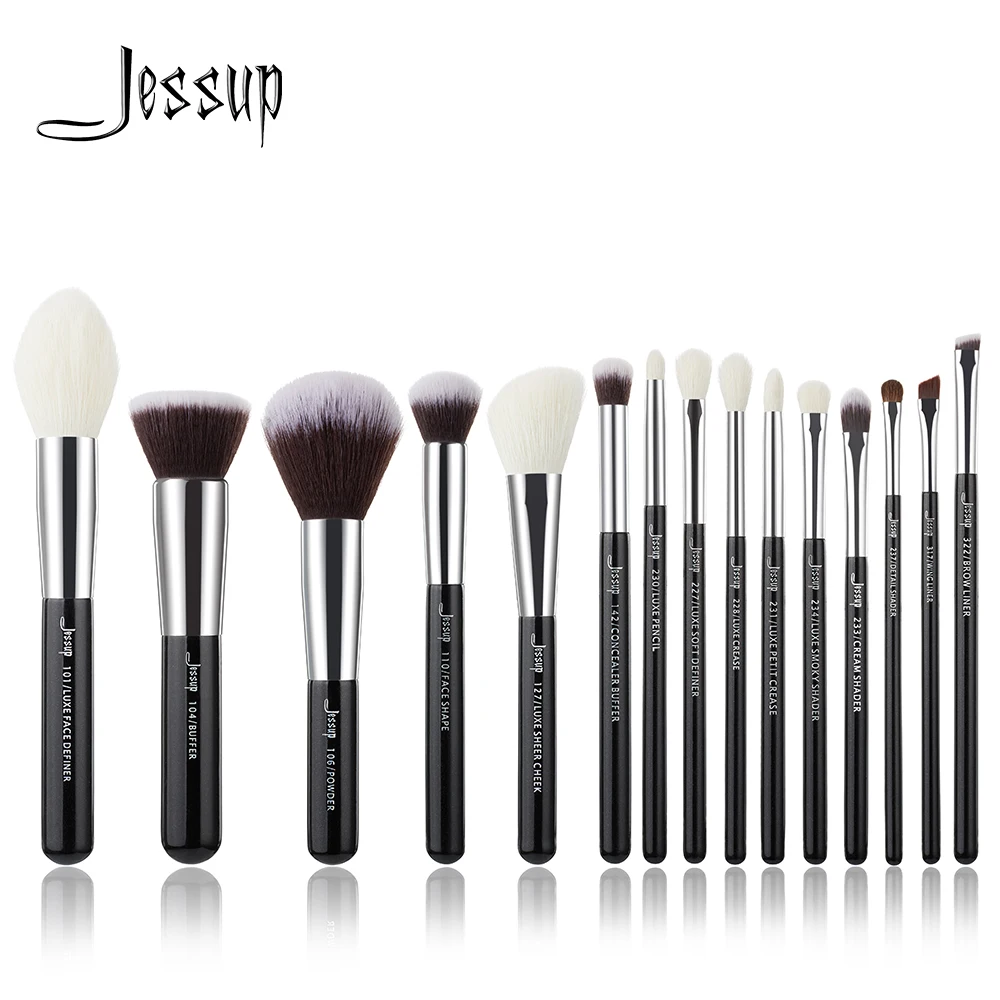 Jessup Juego de pinceles de maquillaje profesional, negro/plateado, herramientas de belleza, kit de brochas de maquillaje, base, polvo, definidor, delineador sombreador|brush kit|make up brush kitbrand make up - AliExpress