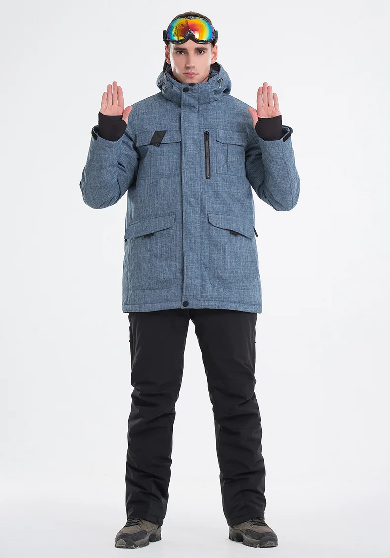 LANLAKA бренд лыжная куртка Для мужчин зимние Куртка из искусственной кожи PU высокого качества Сноубординг Куртки ковбой-синий лыжный Куртки мужской