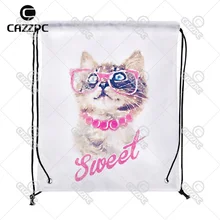 Хипстер акварельное искусство милый кот шаблон индивидуальный принт нейлон ткань шнурок рюкзак подарочный