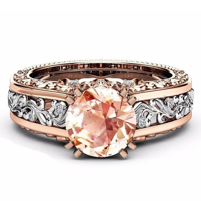 CZ камень кольцо ювелирные изделия Bague Femme Мода розовое золото цвет лист кристалл свадебные кольца для женщин ювелирные изделия Прямая подарок - Цвет основного камня: Orange