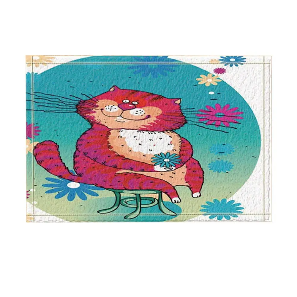 Cartoon Animal Decor A Fat Cat Hold Flower Sit on Chair Bath Rugs for Bathroom Non-Slip Door Mat Kids Bath Mat Red Cartoon Animal Decor A Fat Cat Hold Flower Sit on Chair Bath Rugs for Bathroom Non-Slip Door Mat Kids Bath Mat Red