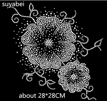 

2pc/lot Big lotus design hot fix rhinestone applique iron on crystal transfers design designs iron on transfer