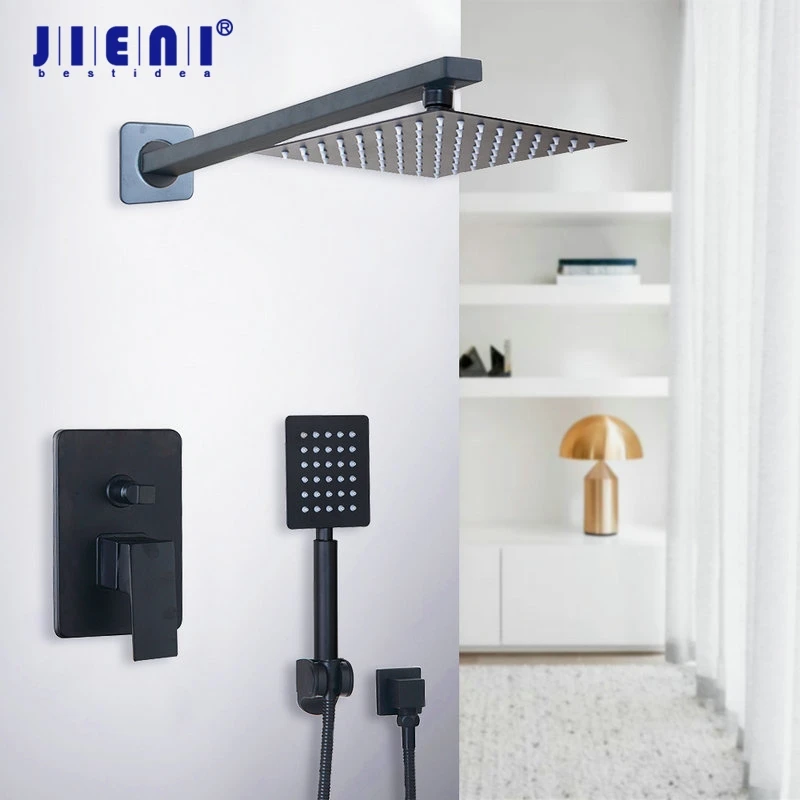 JIENI 8 10 12 16 дюймов черная живопись ультра тонкая душевая головка Настенный Ванная