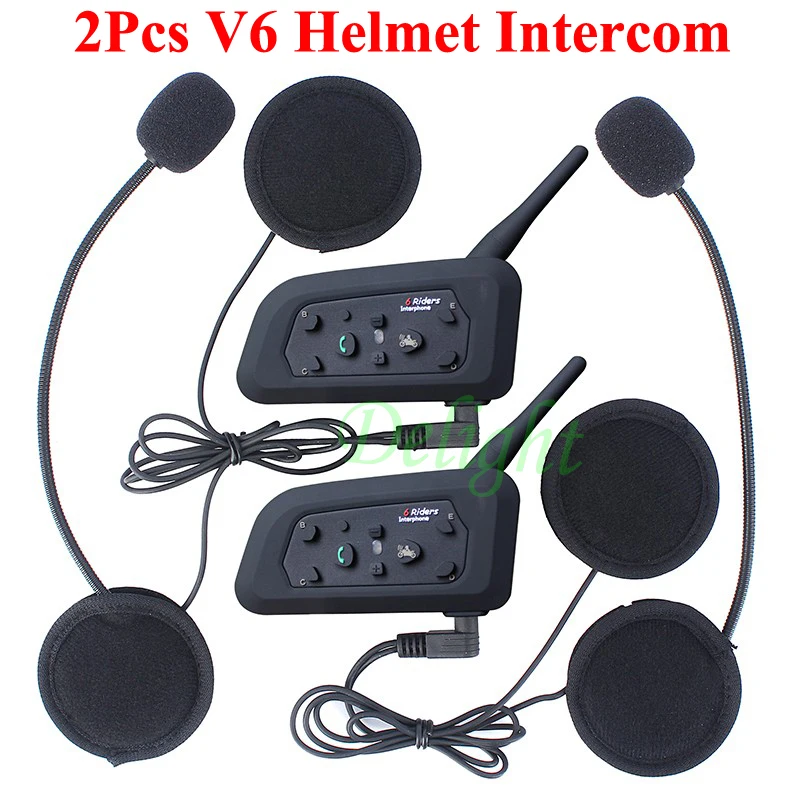 

2 pcs V6 Helmet Intercom 6 Riders Motorcycle Casco Intercomunicador Bluetooth Intercom Headset Walkie Talkie Helmet Interphone