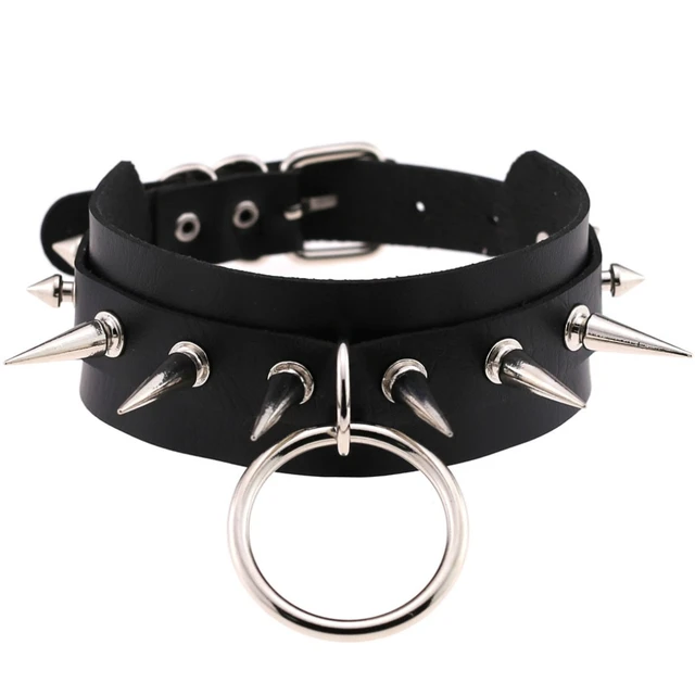New O-Round Punk Rock Gothic Chokers Women Men PU Leather Silver Color  Spike Rivet Stud Collar Necklace Statement Party Jewelry - AliExpress