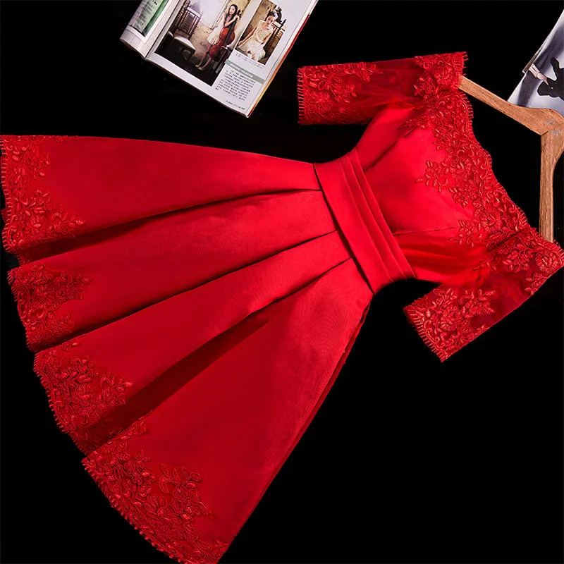 Осенние красные Платья нарядные платья короткий стиль слово плечо кружева нарядное платье Slim Fit платья для выпускного вечера ROM80019 - Цвет: Красный