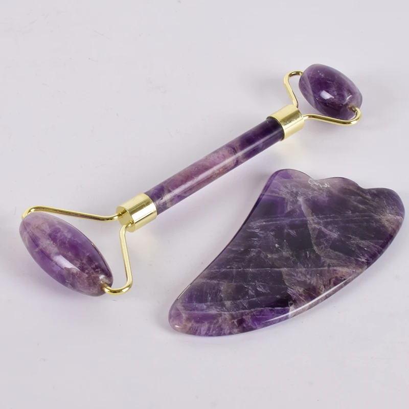 Amethyst Face Roller Gua Sha Tool Set Facial Neck Massage Natural Stone Jade Roller Slimming Anti Wrinkle Cellulite Beauty Amethyst Face Roller Gua Sha Tool Set Facial Neck Massage Natural Stone Jade Roller Slimming Anti Wrinkle Cellulite Beauty