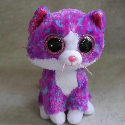 IN HAND STUFFED ANIMAL BIG eyes Glitter EYES Purple Cat Kitty Charlotte 6" 15cm Cute Plush doll