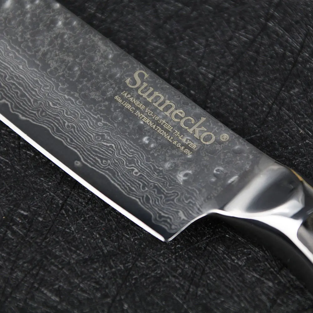 SUNNECKO 5 дюймов Santoku Ножи 73 слоев Дамаск Сталь японский VG10 острое лезвие для резки