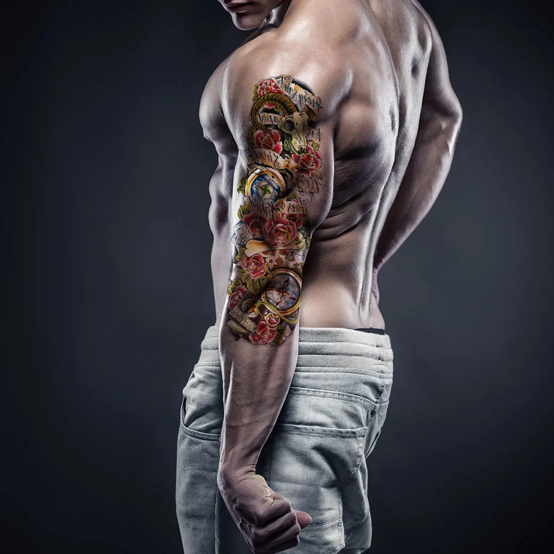 Водонепроницаемый татуировки Стикеры полные руки татуировки Стикеры Временные татуировки Стикеры полный цветок боди арт одноразовые