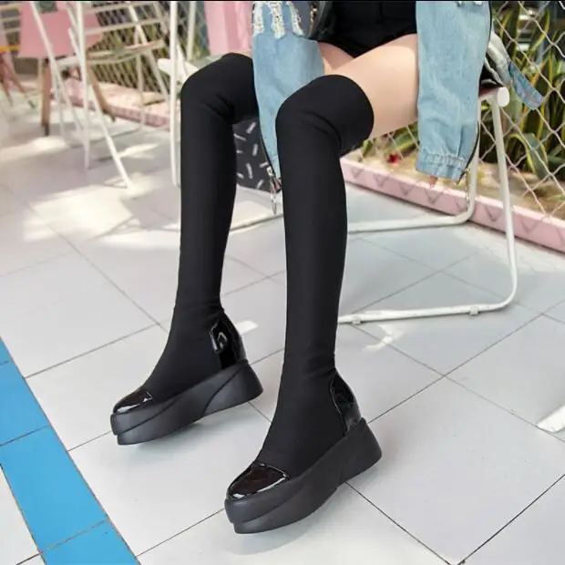 

High Quality Women Shoes Woman Boots Over the Knee Boots Fashion Socks Boots Casual 2019 New Warm Winter Plus Velvet Boots X16