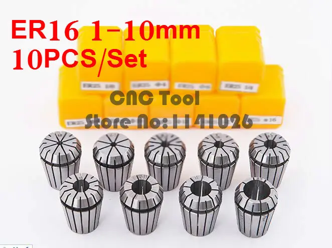 

Hot New 10Pcs/lot ER16 1-10mm Spring Collet Set For CNC Milling Machine Engraving Lathe Tool