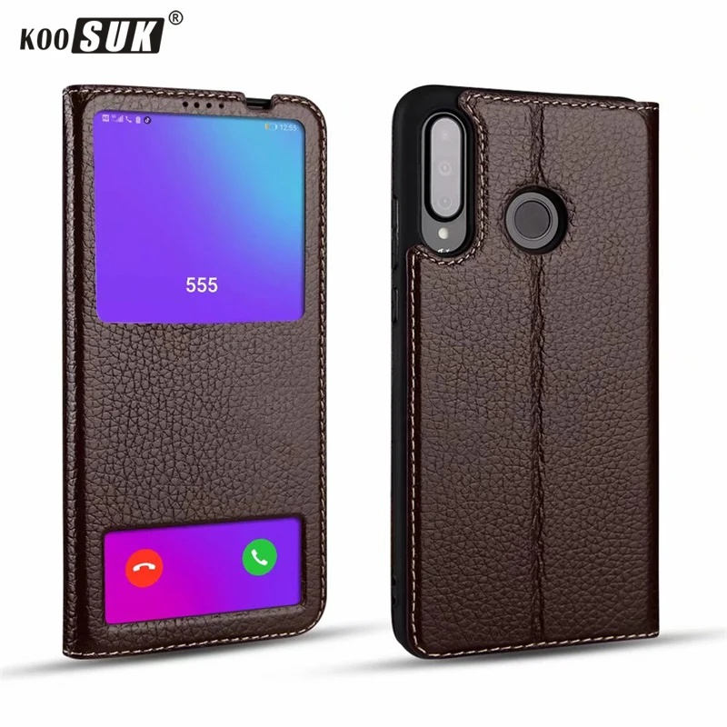 

Huawei P30 Lite Genuine Leather Smart Window Magnet Flip Retro Cover For Huawei P30 Lite Nova 4e Phone Case With Sleep Koosuk