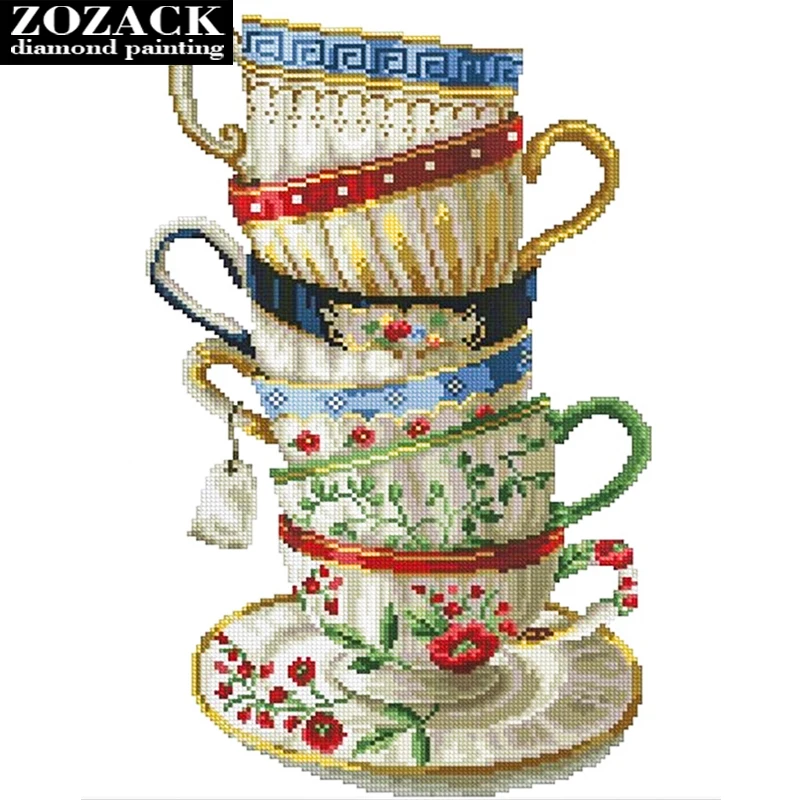 

Zozack 5D DIY Diamond Embroidery Set Tea Cup Diamond Painting Cross Stitch Kits Full Square Drill Mosaic Home Decoration