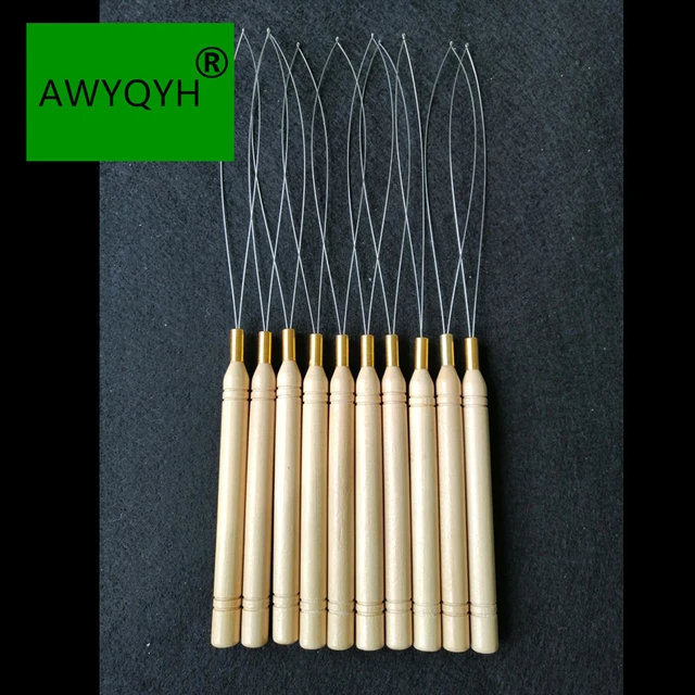 5 Pieces Wooden Hair Extension Loop Needle Kit Hair Extension Loop Tool  Wooden Threader Wire Pulling Hook Tool for Hair or Feather Extensions