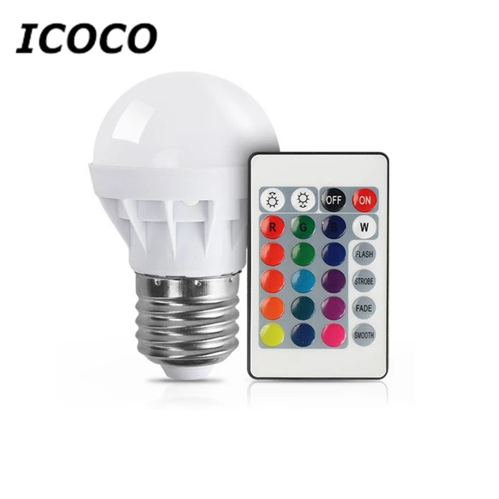 ICOCO 3 Вт RGB светодиодный лампочка красочный E27 многоцветный диммер лампа Крытый беспроводной пульт дистанционного управления для