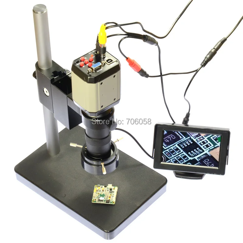 

2.0MP 100X Industry Microscope Set Camera VGA USB AV TV Video Output C-Mount Lens 4.3" inch LCD Monitor Stand Holder