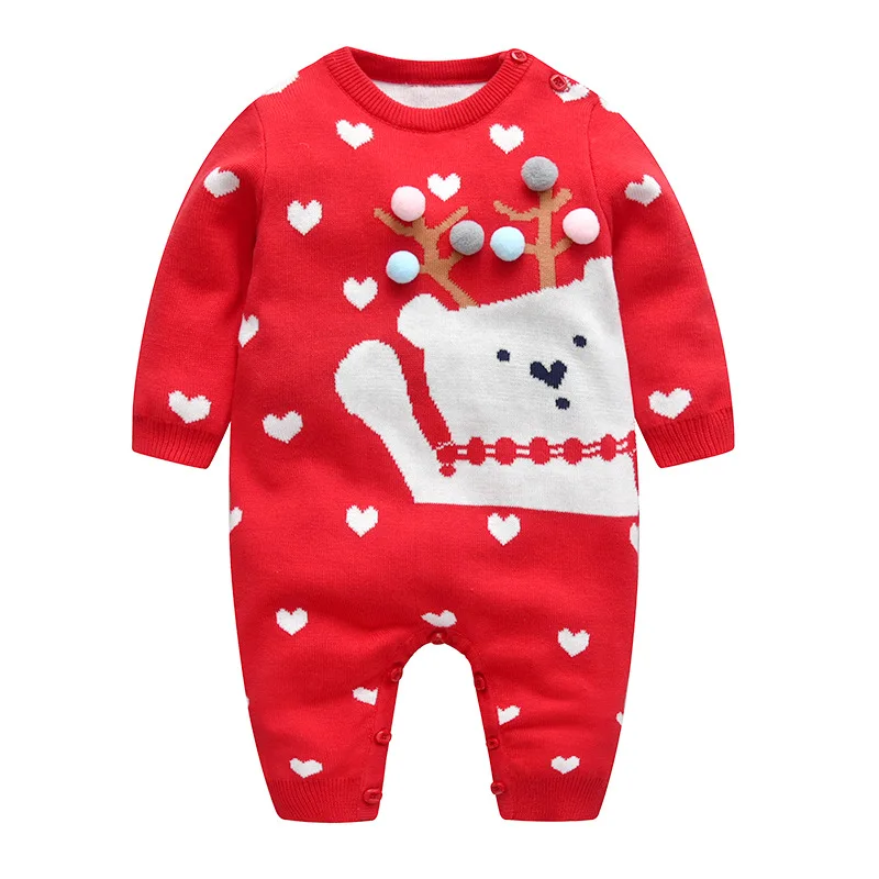

Autumn and winter new baby creeping clothes cotton yarn knitted bear love fur ball new year's clothing