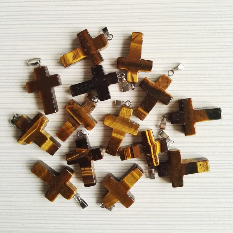 Free shipping Hot Sale Natural tiger eye stone Cross Pendants beads for