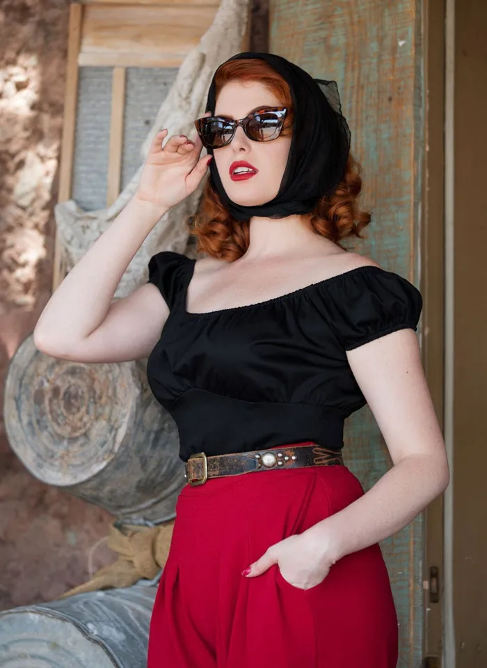 40 Женская летняя обувь винтажные 50 s с открытыми плечами собрались peasant top