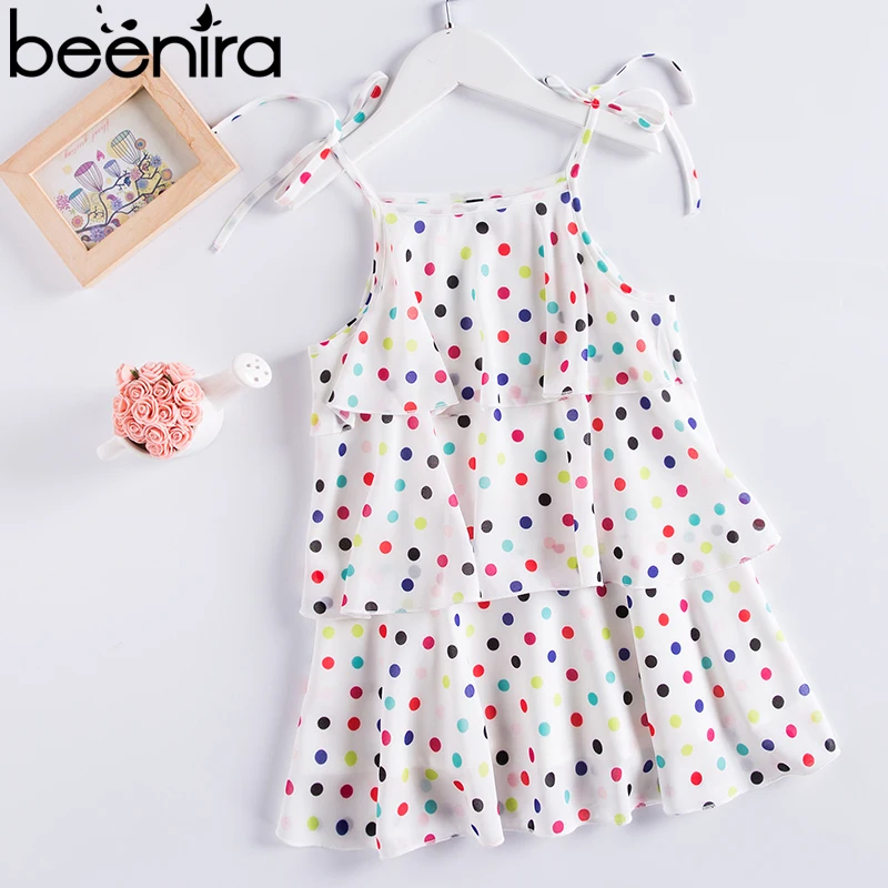 

Beenira Children Dress 2019 Summer Style Kids Square Collar Sling Sleeveless Dots Pattern Layered Dresses 4-14Y Girl Cloth Dress
