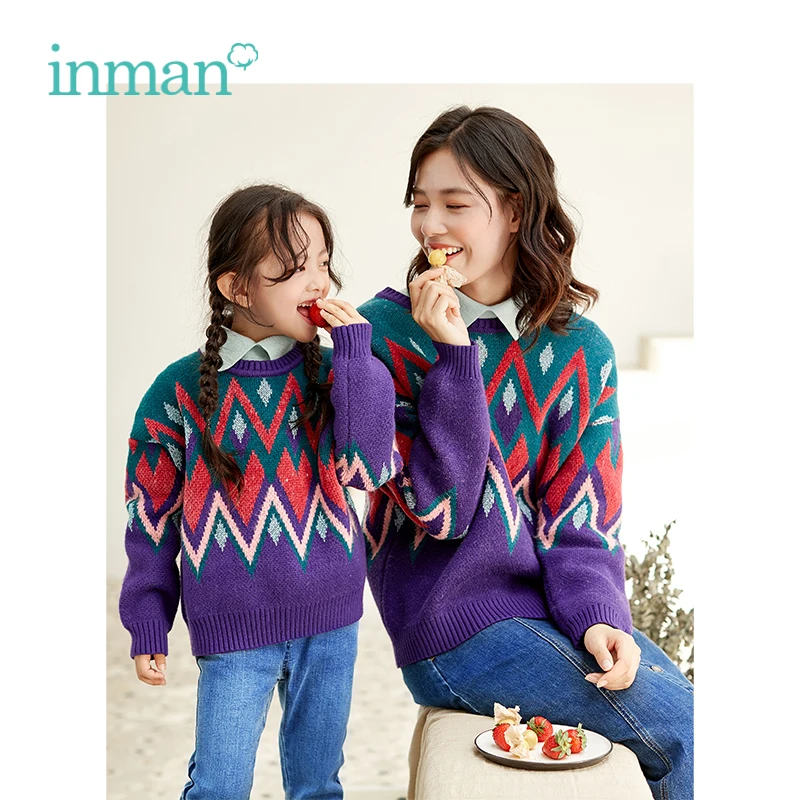 

INMAN Winter New Arrival Contrast Wave Jacques Weave Lazy Style Women Pullover Sweater