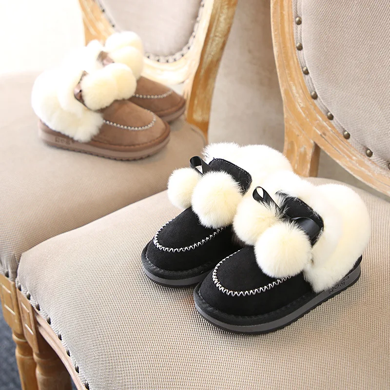 

Rabbit Fur Girls Boots Winter Shoes For Girls Snow Boot Warm Shoes with Fur Kids Rubber Boots Children Leather Shoes