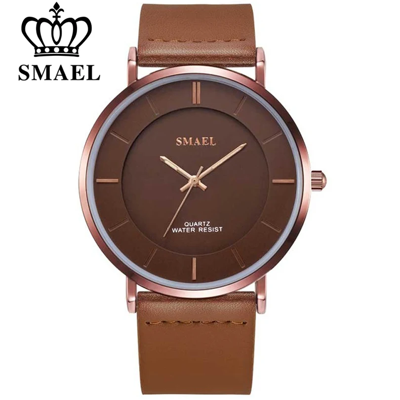 

SMAEL Fashion 8MM Ultra-thin Mens Watches Leather Strap Simple style Business Men Waterproof Watch Male Clock Relogio Masculino