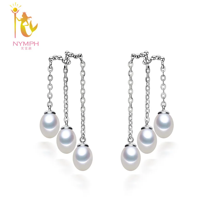 

NYMPH Trendy natural pearl stud earrings, 925 sterling silver jewelry engagement gift for girl S40