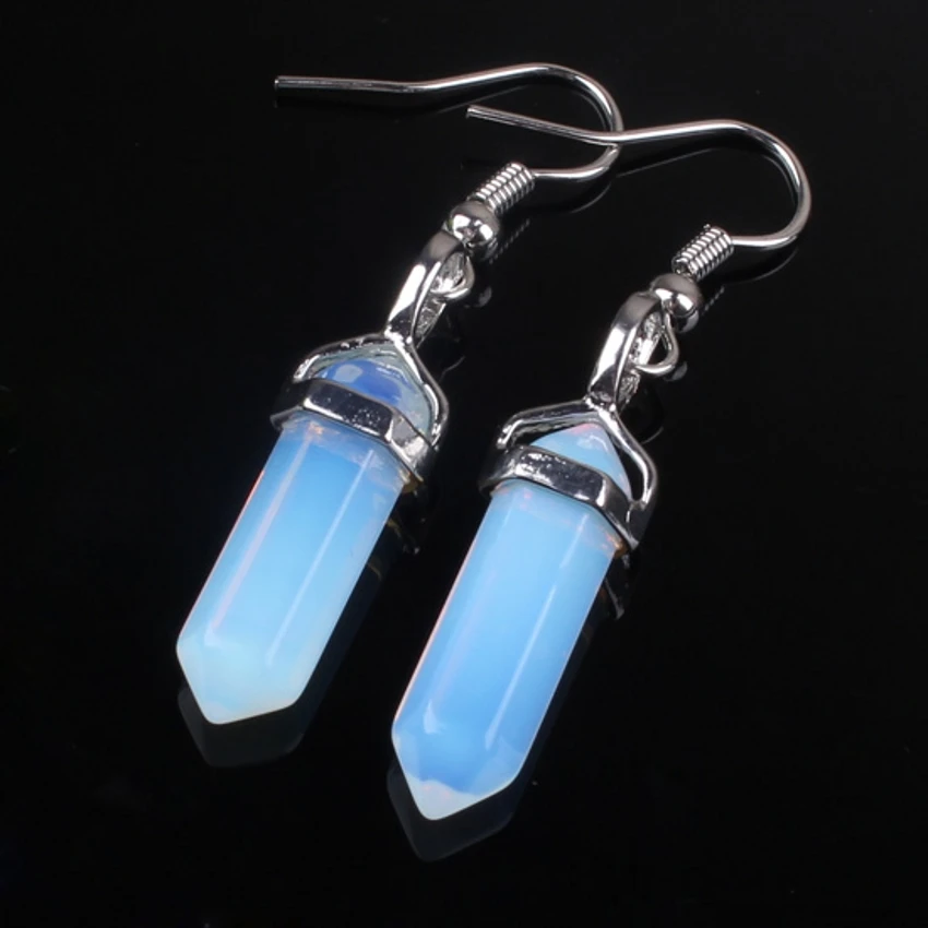 

Kraft-beads Trendy Silver Plated Opalite Opal Hexagonal Column Dangle Earrings For Women Fashion Jewelry