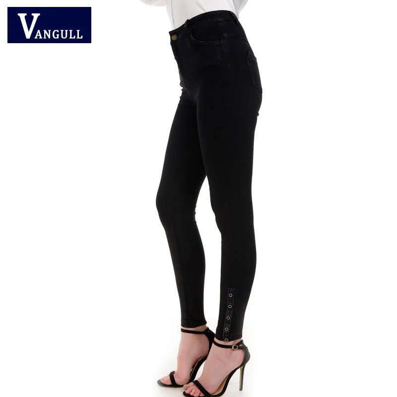 Vangull весна осень женские манжеты черные джинсы студенческие стрейч обтягивающие женские заклепки тонкие узкие брюки джинсовые женские брюки