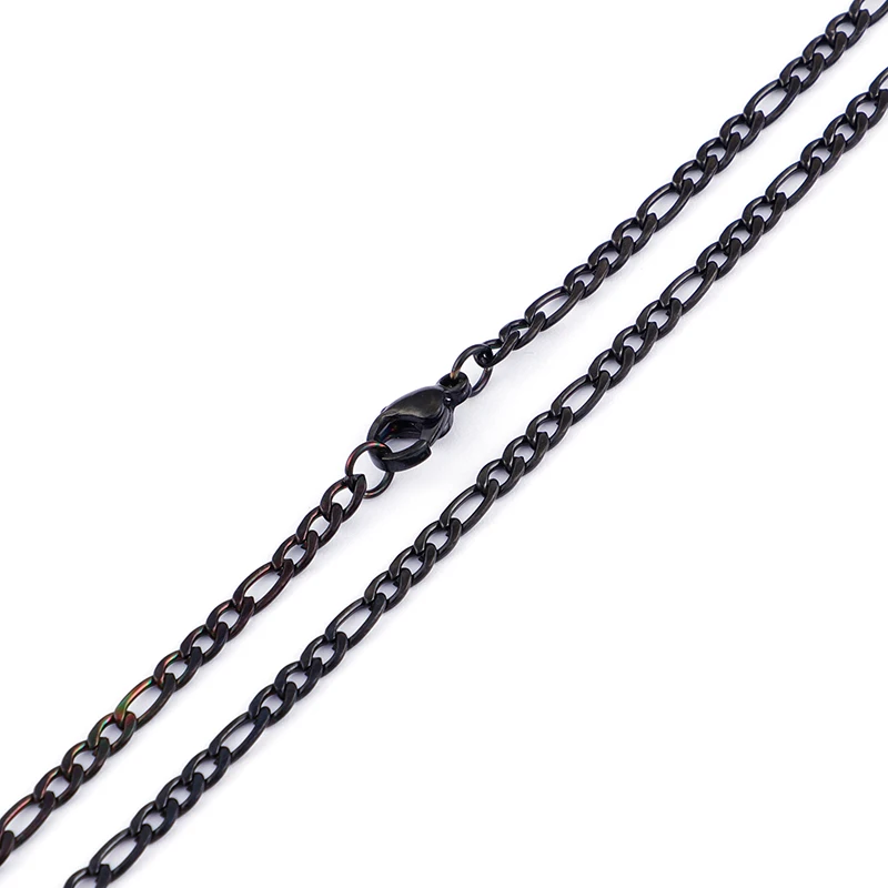 Stainless Steel Figaro Chain 3mm Width Gold/Silver/Black Trendy Necklaces Hip Hop Jewelry - Окраска металла: Black