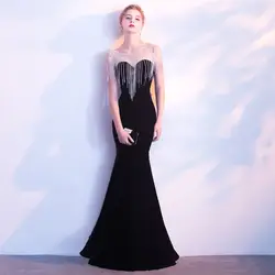 Vivian's Bridal 2018 модное Бисероплетение Tassle велюровое вечернее платье Русалка чистый цвет Иллюзия сетка женское длинное вечернее платье