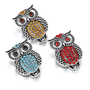 

6pcs/lot Snap Jewelry Buttons Rhinestone 18mm Snap Buttons Fit 18mm Snap Bracelets Women Cute Owl Button Jewelry