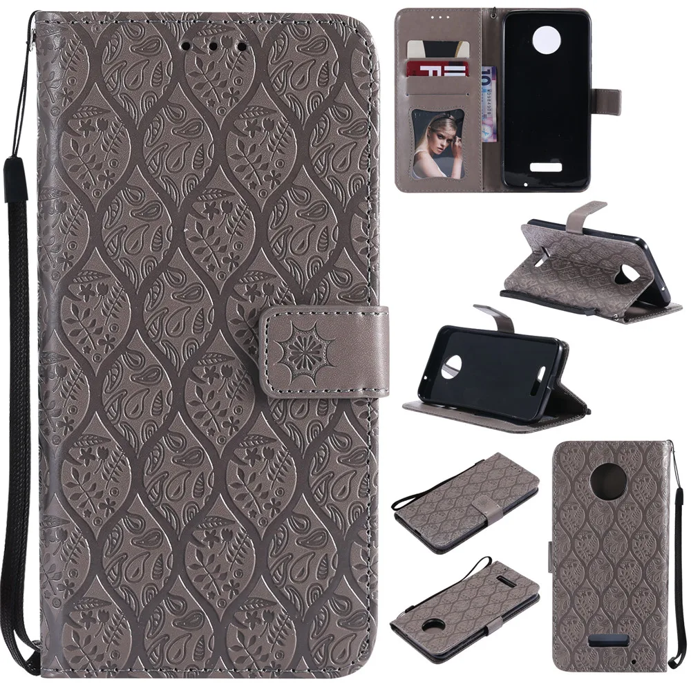 

3D Embossed Rattan Flowers Flip Case For Motorola Moto Z Force PU Leather Silicone Luxury Wallet Holster Cover For Moto Z Force