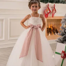 Новое поступление спагетти Бретели для нижнего белья с Румяна пояс-кушак Кружево аппликации бисером бальное платье Детские платья платье с цветочным узором для девочек для Свадебная вечеринка