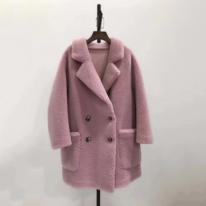 

2019 Brand New Arrival Winter Coat Wool Lamb Sheep Fur Overcoat Turn Down Collar Design Wool Fur Coat for female ladies