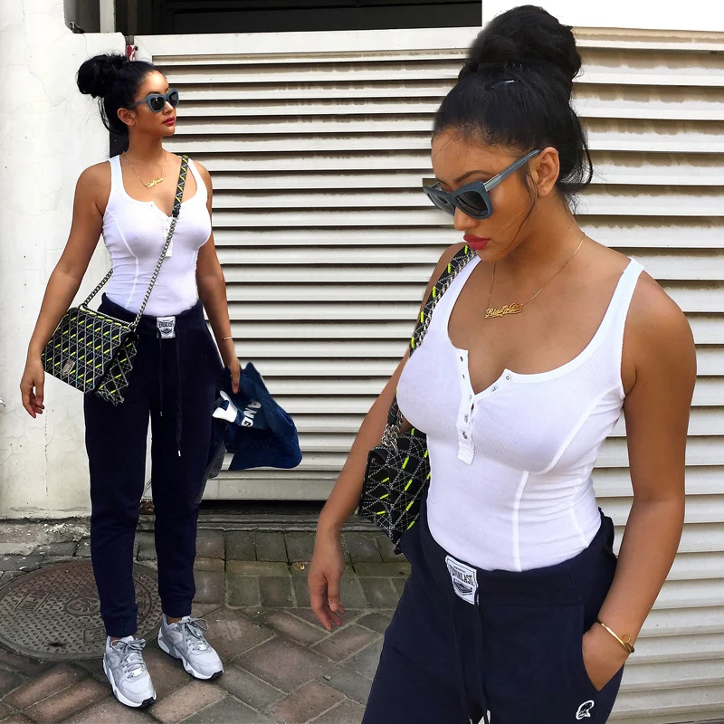 

Casual White/Black Sleeveless Bow Tank Top Women Single-Breasted Summer Beach Soft Camis Sexy White Streetwear Top Tees