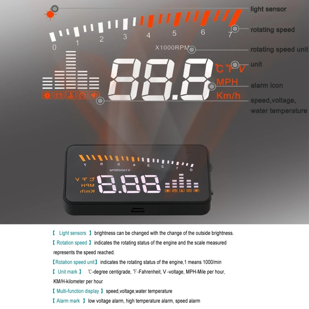 Скоростная сигнализация X5 автомобильный HUD Дисплей OBD II EOBD автоматическое соответствие по скорости Предупреждение ющая система проектор для ветрового стекла автомобильное напряжение