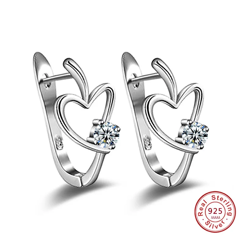 

Romatic 925 Sterling Silver Little Love Heart Shaped with Crystal Stud Earrings for Women Girl Lovely Zircon Earrings Party