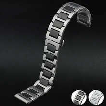 16mm 18mm 20mm Silver Stainless Steel with Black Ceramic Watchbands Bracelet Double push watch buckle Free