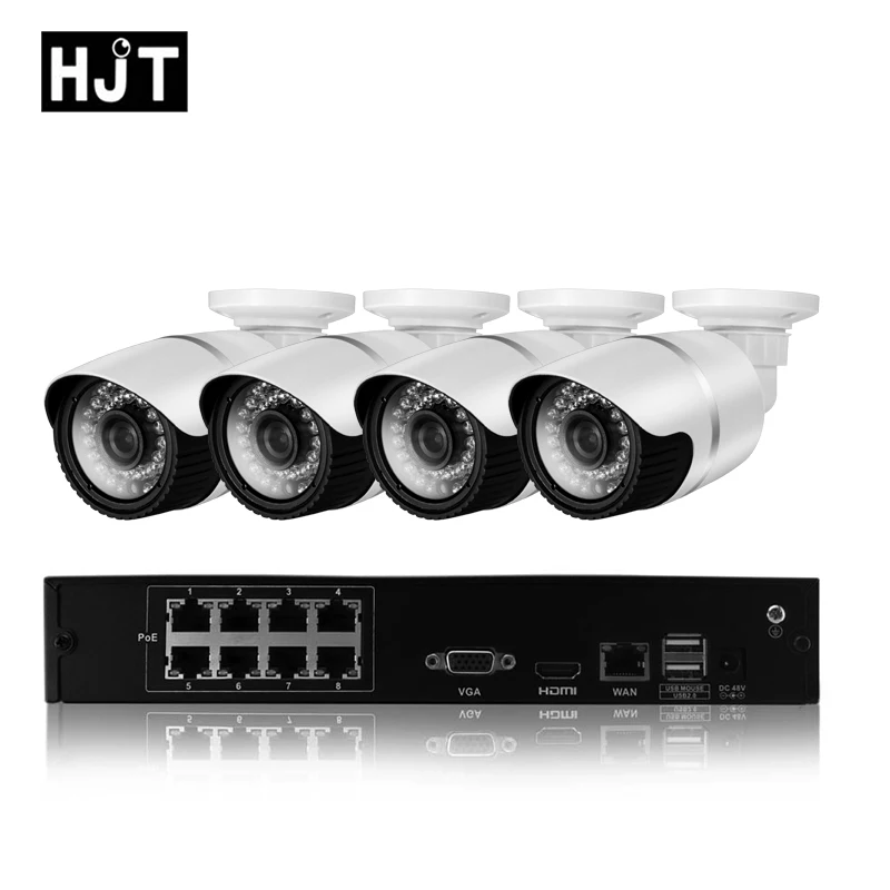 HJT 8CH NVR H.265 CCTV Системы 48 V POE 4CH 5.0MP комплект ip камеры ИК Ночное видение сети P2P Onvif