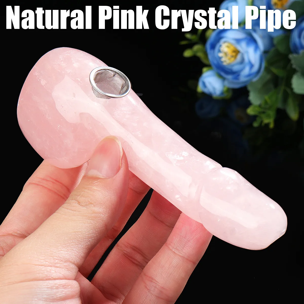 

Pink Natural Quartz Crystal Stone Wand Point Healing Stone With Metal Filter Column Decoration Rod